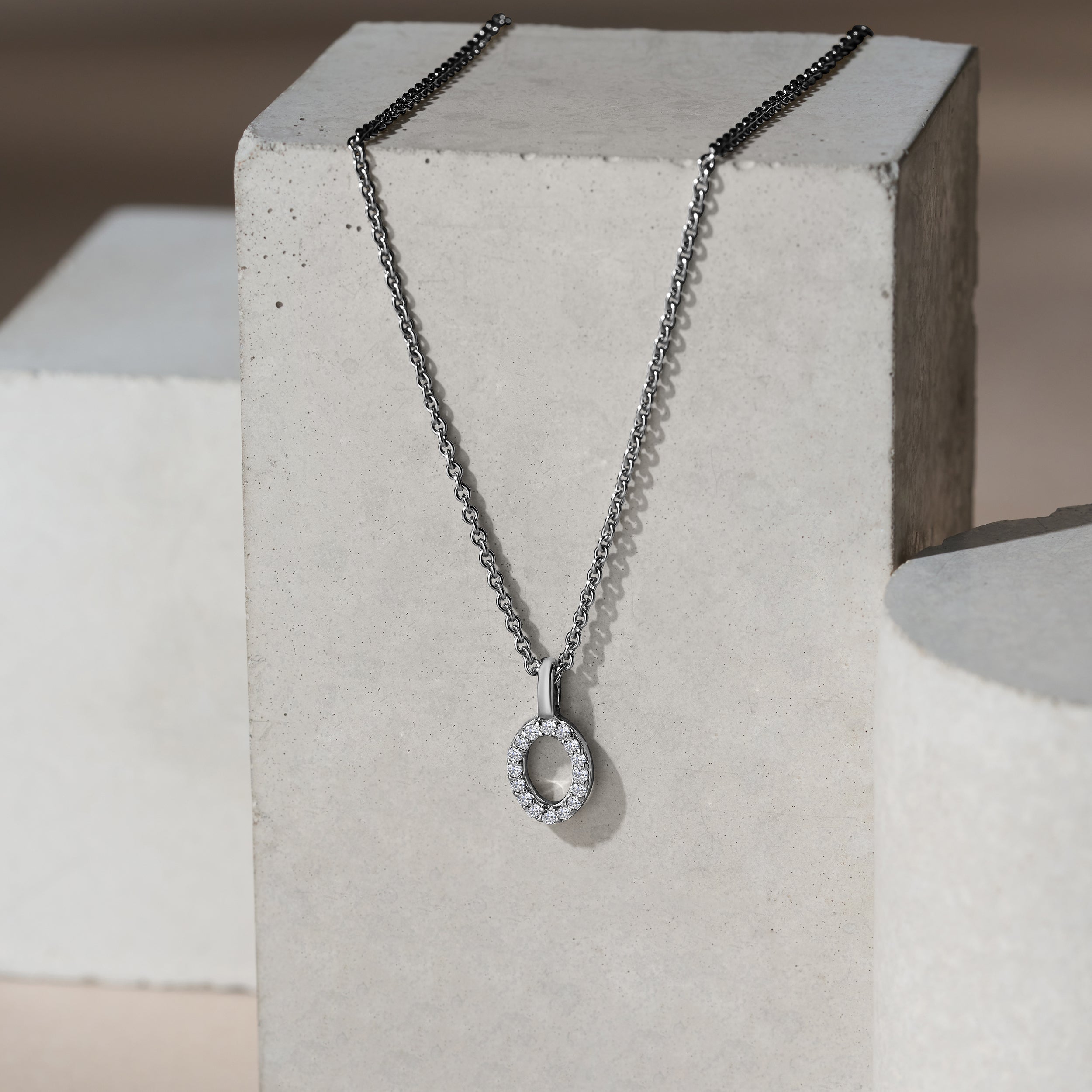 Love Letter Initial O Lab Diamond Necklace set in 9K White Gold